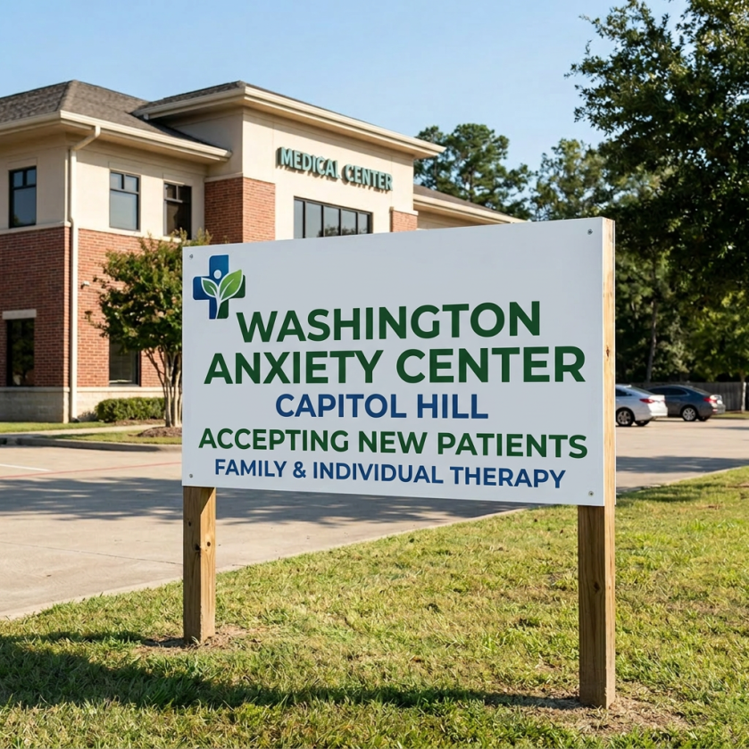 Sign: Accepting new patients Washington Anxiety Center Capitol Hill